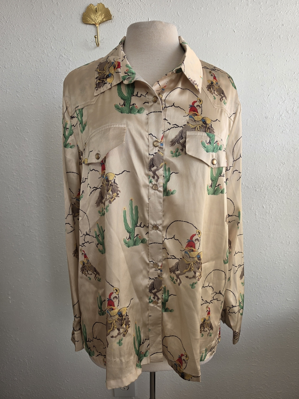 Outback Trading Co Winnie Shirt 1X Tan Cowboy Cactus Western Pearl Snap